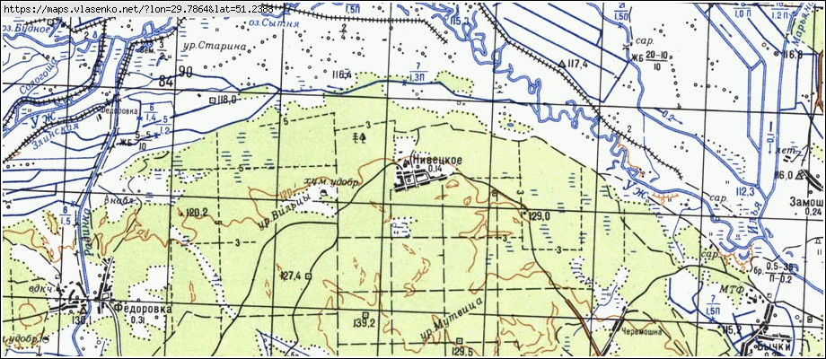 Карта НІВЕЦЬКЕ, Київська область, Поліський район