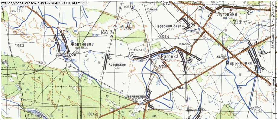 Карта РАГІВКА, Київська область, Поліський район