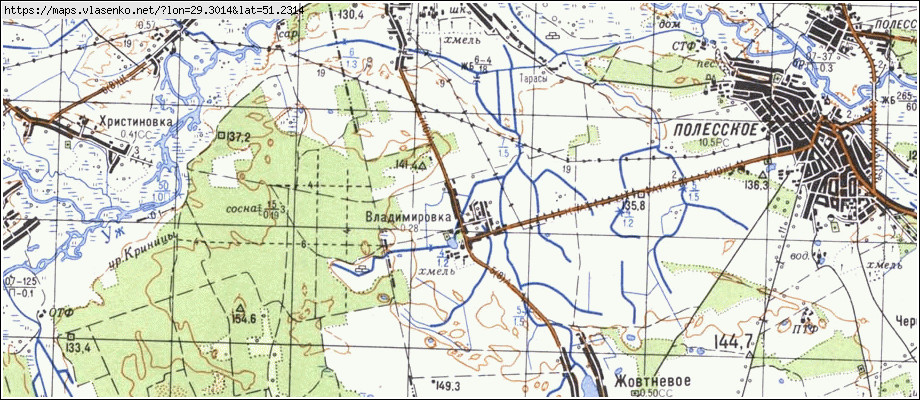 Карта ВОЛОДИМИРІВКА, Київська область, Поліський район