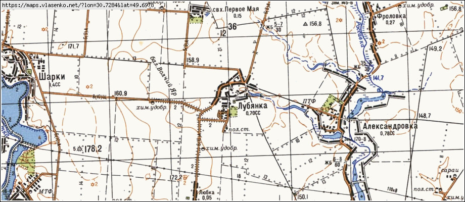 Карта ЛУБ'ЯНКА, Київська область, Рокитнянський район