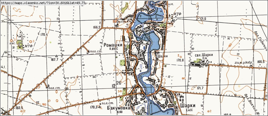 Карта РОМАШКИ, Київська область, Рокитнянський район