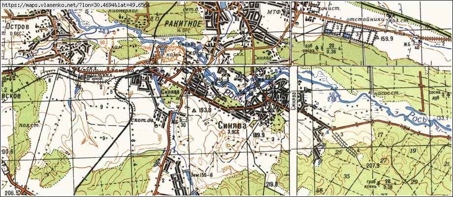 Карта СИНЯВА, Київська область, Рокитнянський район
