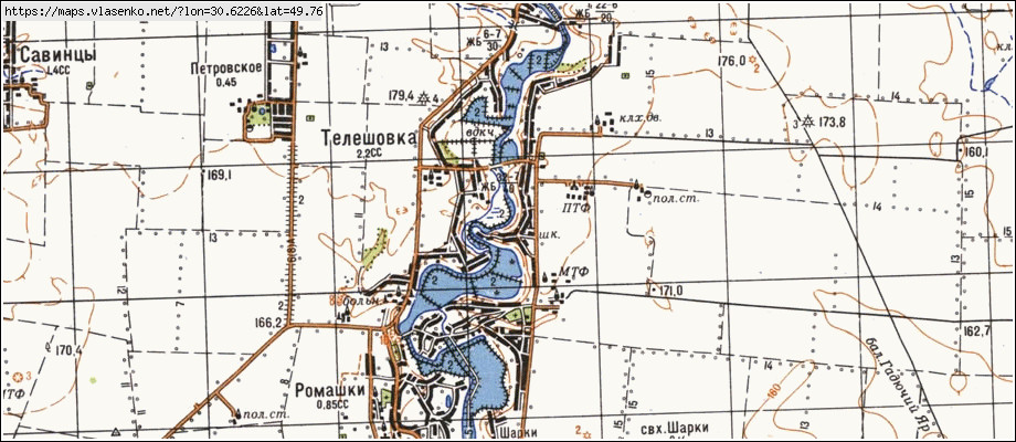 Карта ТЕЛЕШІВКА, Київська область, Рокитнянський район
