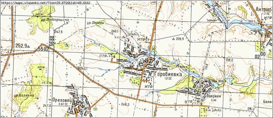 Карта ГОРОБІЇВКА, Київська область, Сквирський район