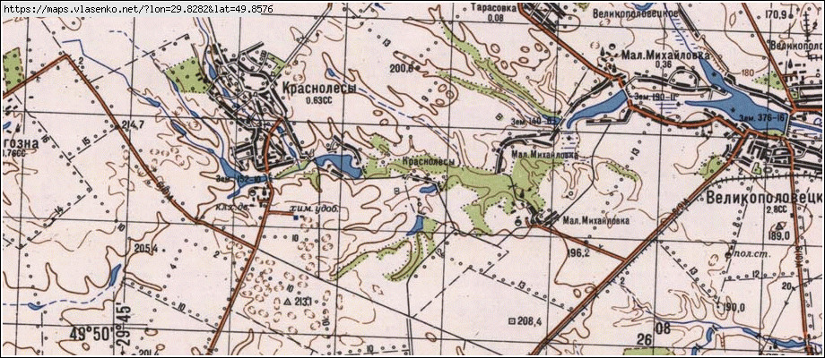 Карта КРАСНОЛІСИ, Київська область, Сквирський район