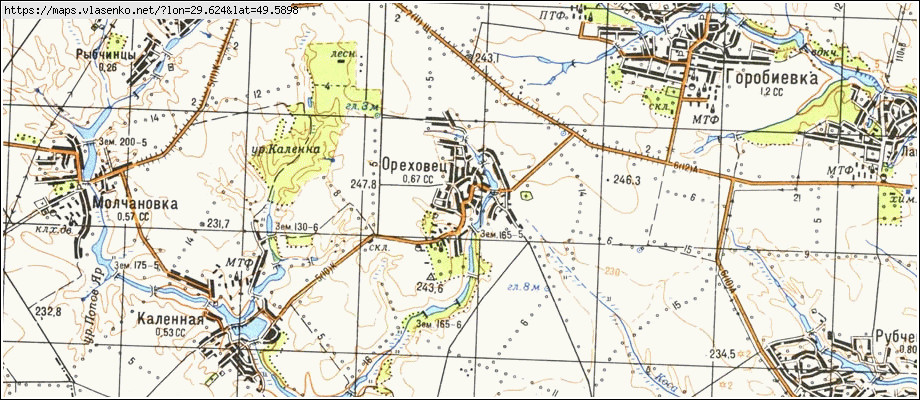 Карта ОРІХОВЕЦЬ, Київська область, Сквирський район