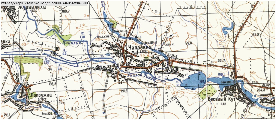 Карта ЧАПАЄВКА, Київська область, Таращанський район