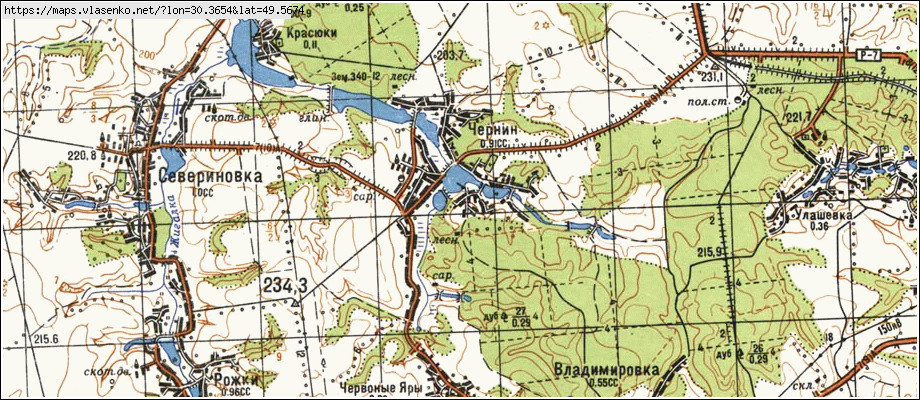 Карта ЧЕРНИН, Київська область, Таращанський район