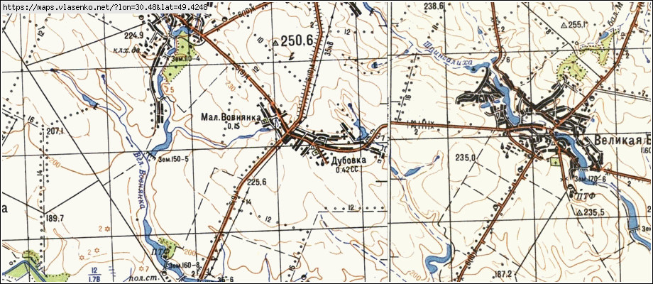 Карта ДУБІВКА, Київська область, Таращанський район