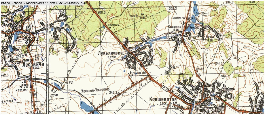 Карта ЛУК'ЯНІВКА, Київська область, Таращанський район