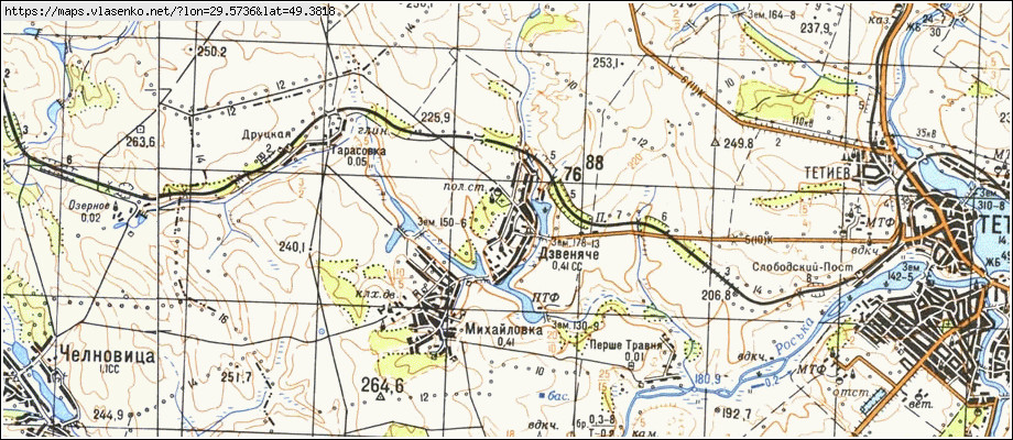 Карта ДЗВЕНЯЧЕ, Київська область, Тетіївський район