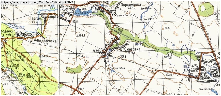 Карта ОЖЕГІВКА, Київська область, Володарський район