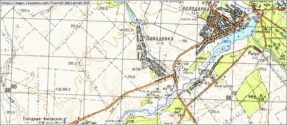 Карта ЗАВАДІВКА, Київська область, Володарський район
