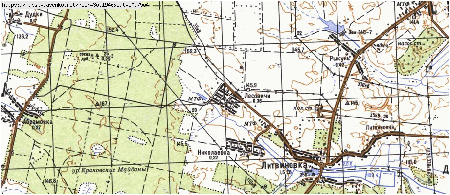 Карта ЛІСОВИЧІ, Київська область, Вишгородський район