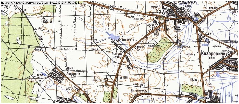 Карта РИКУНЬ, Київська область, Вишгородський район