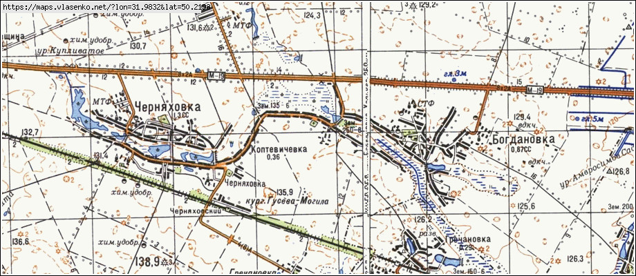 Карта КОПТЕВИЧІВКА, Київська область, Яготинський район
