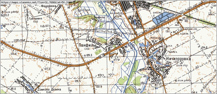 Карта ПАНФИЛИ, Київська область, Яготинський район