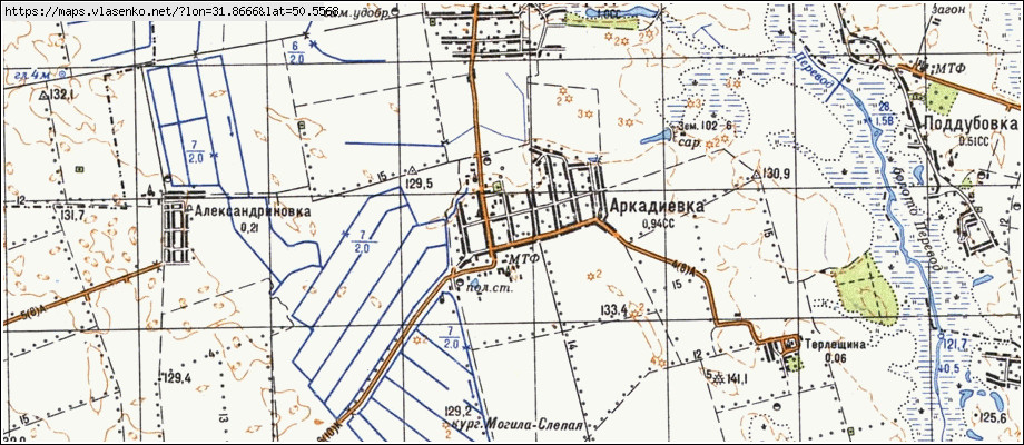 Карта АРКАДІЇВКА, Київська область, Згурівський район