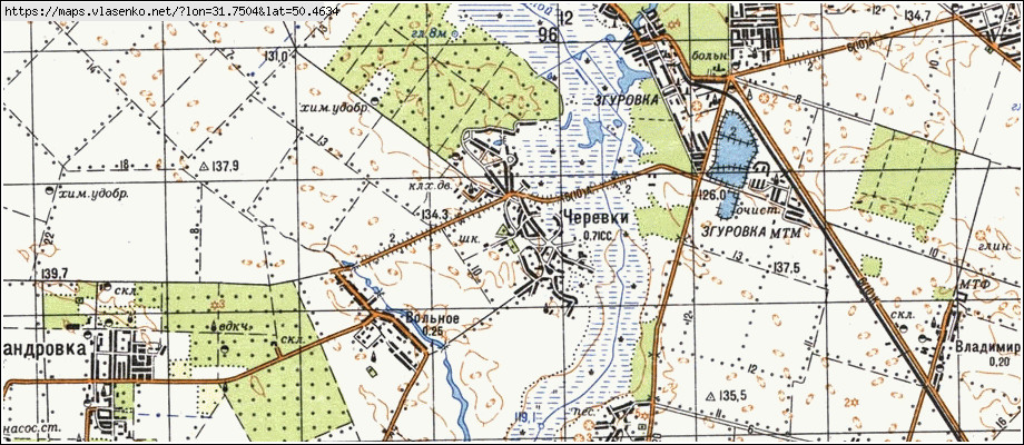 Карта ЧЕРЕВКИ, Київська область, Згурівський район