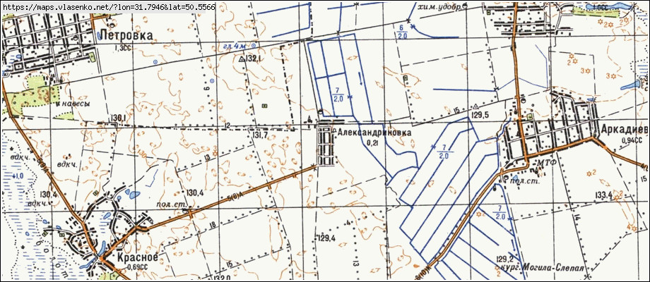 Карта ОЛЕКСАНДРИНІВКА, Київська область, Згурівський район