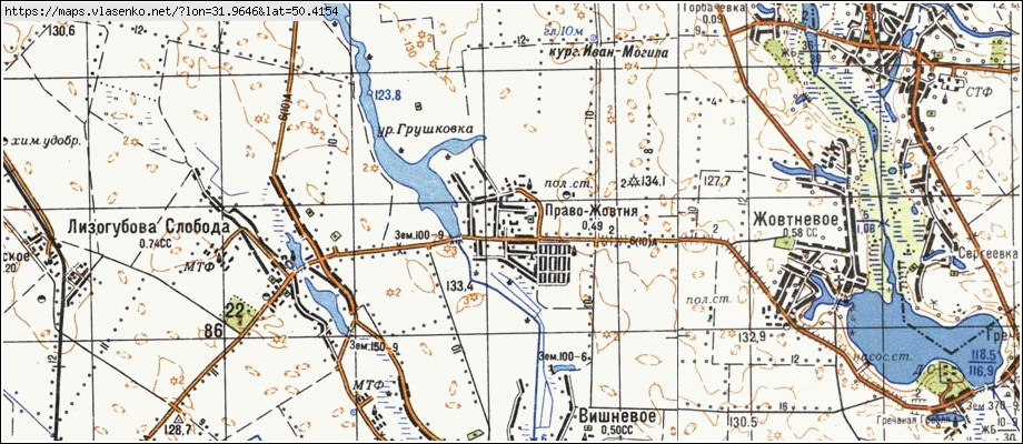 Карта ПРАВО ЖОВТНЯ, Київська область, Згурівський район