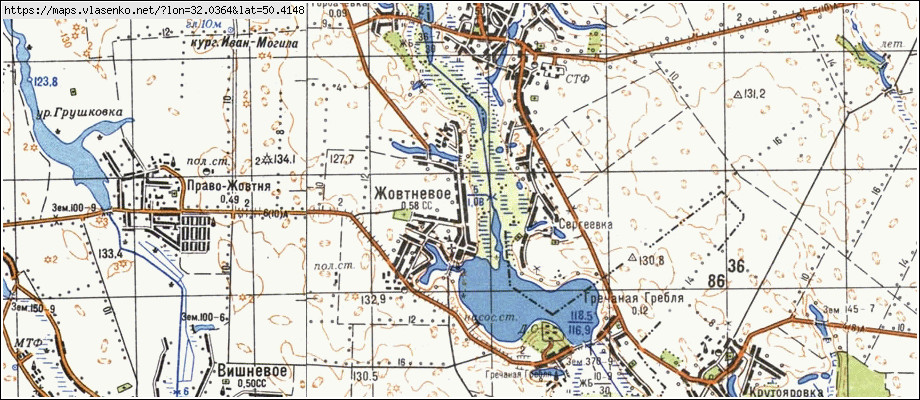 Карта ЖОВТНЕВЕ, Київська область, Згурівський район