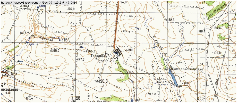Карта ТЕРНОВЕ, Луганська область, Біловодський район