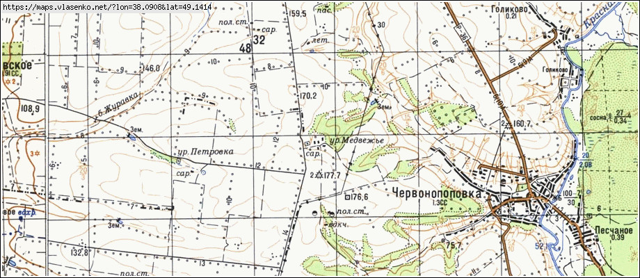 Карта ЧЕРВОНОПОПІВКА, Луганська область, Кремінський район