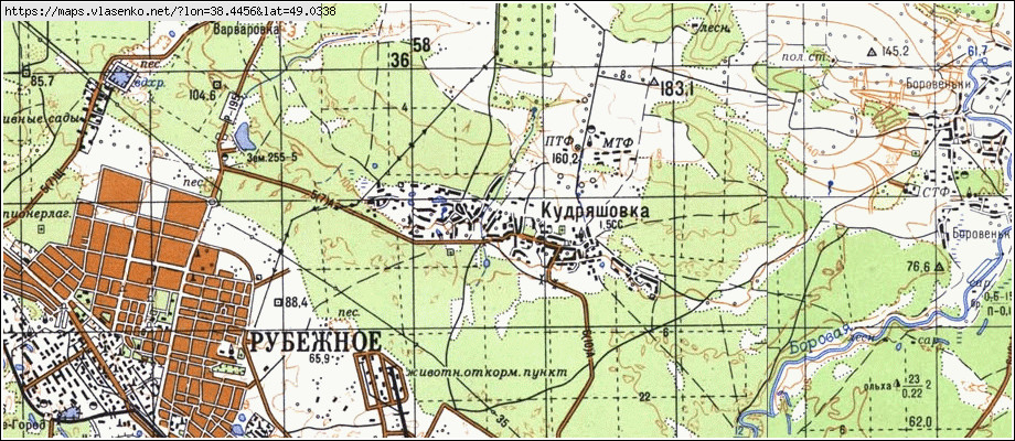 Карта КУДРЯШІВКА, Луганська область, Кремінський район