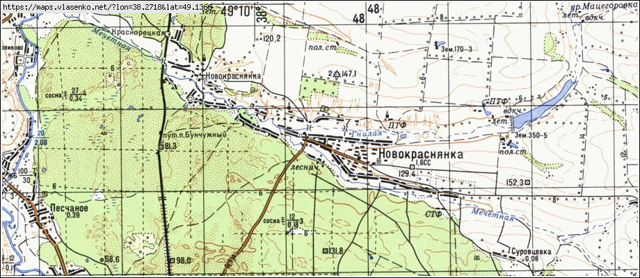 Карта НОВОКРАСНЯНКА, Луганська область, Кремінський район