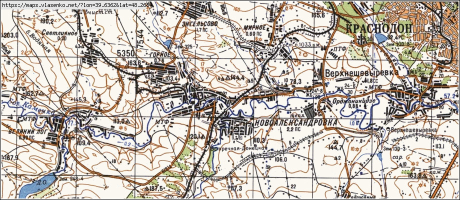 Карта ГІРНЕ, Луганська область, м Краснодон район