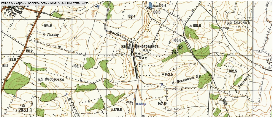 Карта ВИНОГРАДНЕ, Луганська область, Марківський район