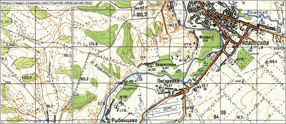 Карта ХВОРОСТЯНЕ, Луганська область, Новопсковський район