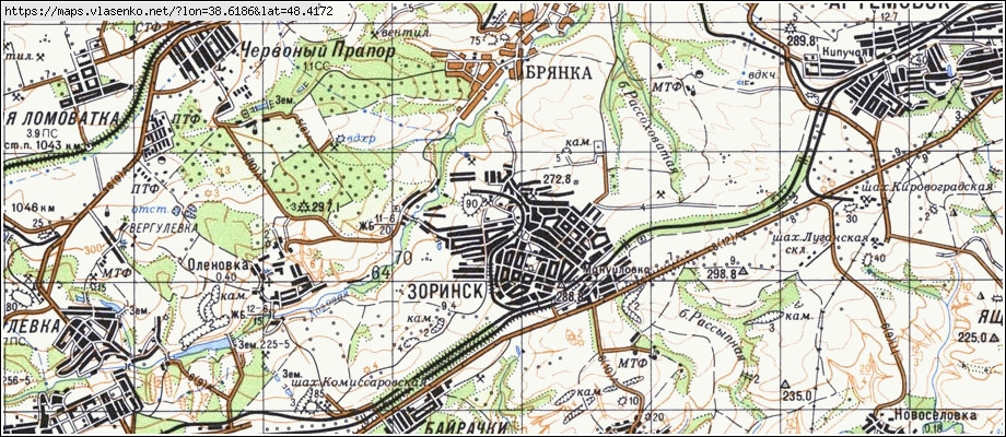 Карта ЗОРИНСЬК, Луганська область, Перевальський район