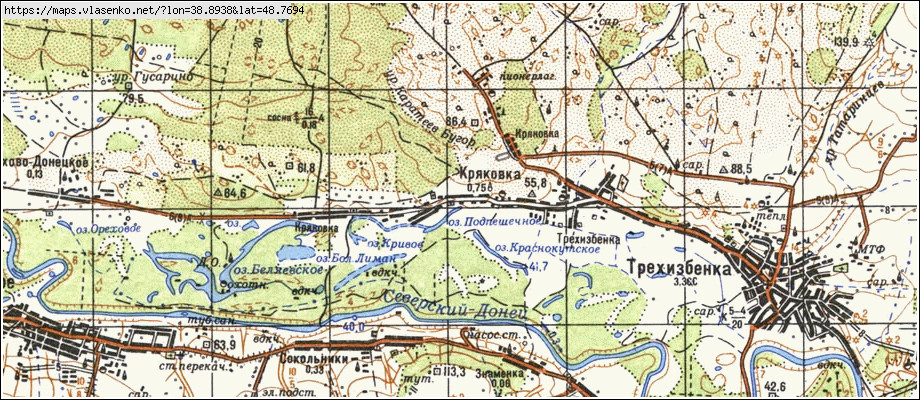 Карта КРЯКІВКА, Луганська область, Слов'яносербський район