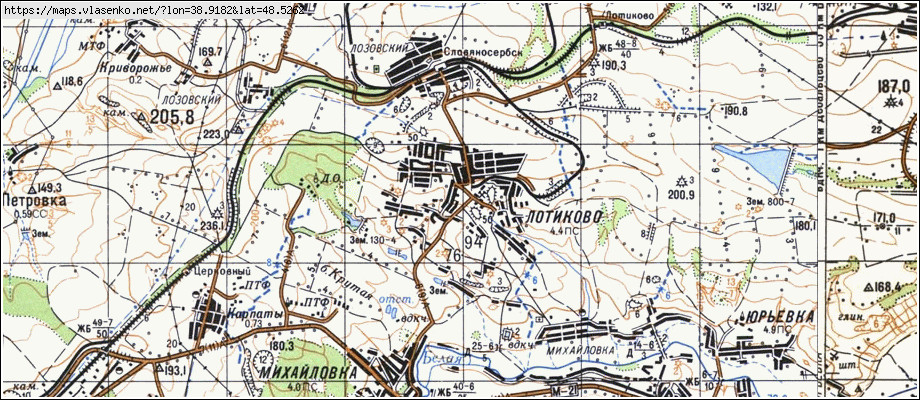 Карта ЛОТИКОВЕ, Луганська область, Слов'яносербський район
