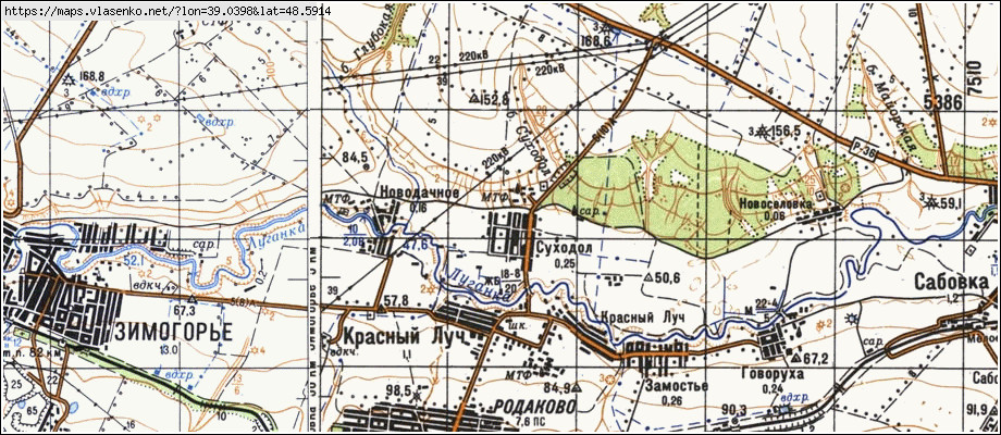 Карта СУХОДІЛ, Луганська область, Слов'яносербський район