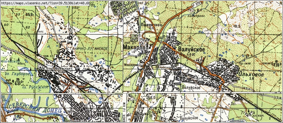 Карта МАКАРОВЕ, Луганська область, Станично-Луганський район