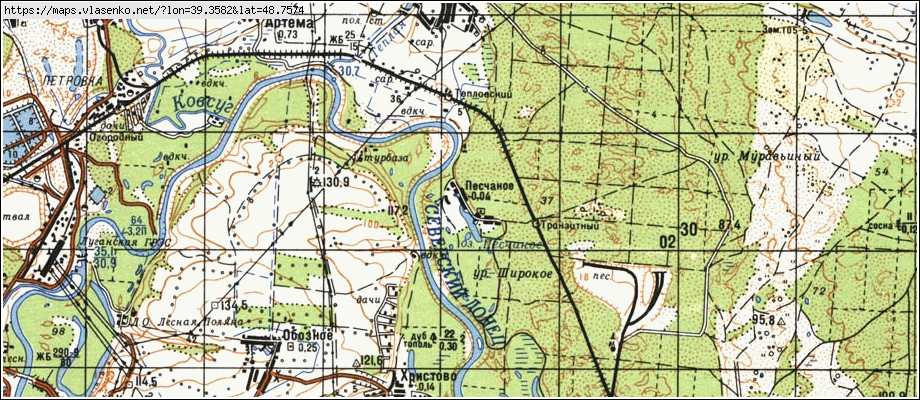 Карта ПІЩАНЕ, Луганська область, Станично-Луганський район