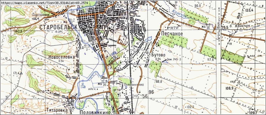 Карта БУТОВЕ, Луганська область, Старобільський район