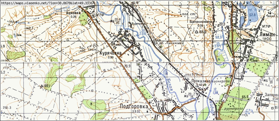 Карта КУРЯЧІВКА, Луганська область, Старобільський район