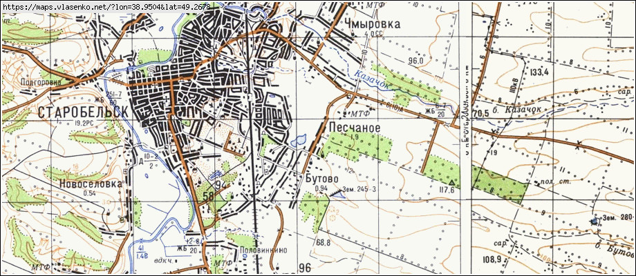 Карта ПІЩАНЕ, Луганська область, Старобільський район