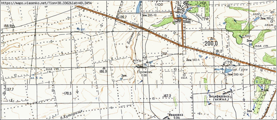 Карта ПРОМІНЬ, Луганська область, Сватівський район