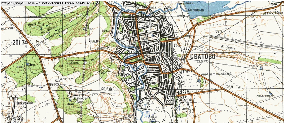 Карта СВАТОВЕ, Луганська область, Сватівський район