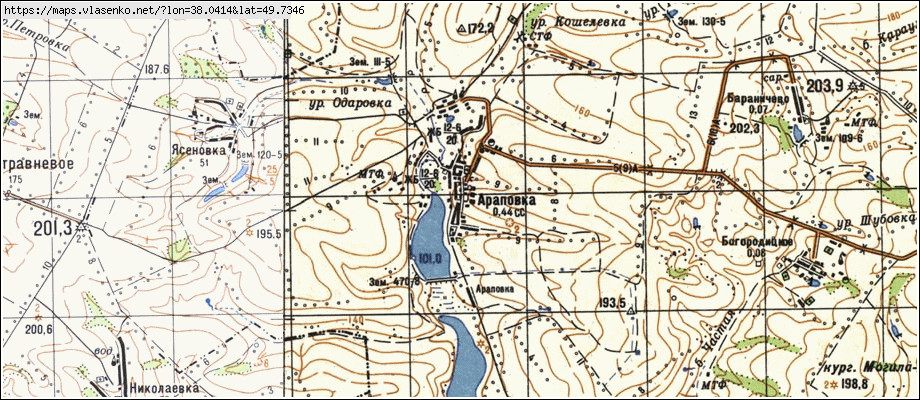 Карта АРАПІВКА, Луганська область, Троїцький район