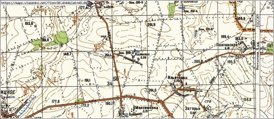 Карта КАЛІНІНЕ, Луганська область, Троїцький район