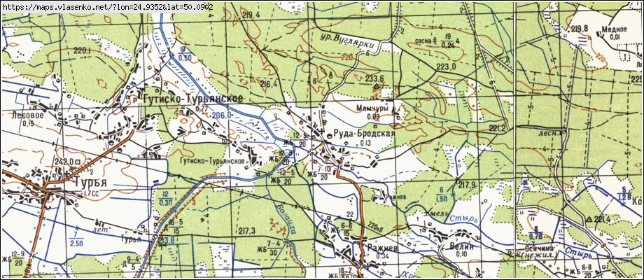 Карта РУДА-БРІДСЬКА, Львівська область, Бродівський район