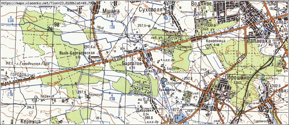 Карта БАРТАТІВ, Львівська область, Городоцький район