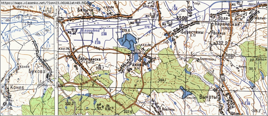 Карта РАКОВА, Львівська область, Старосамбірський район