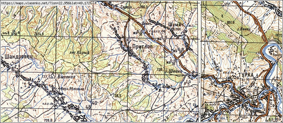 Карта ПРИСЛІП, Львівська область, Турківський район